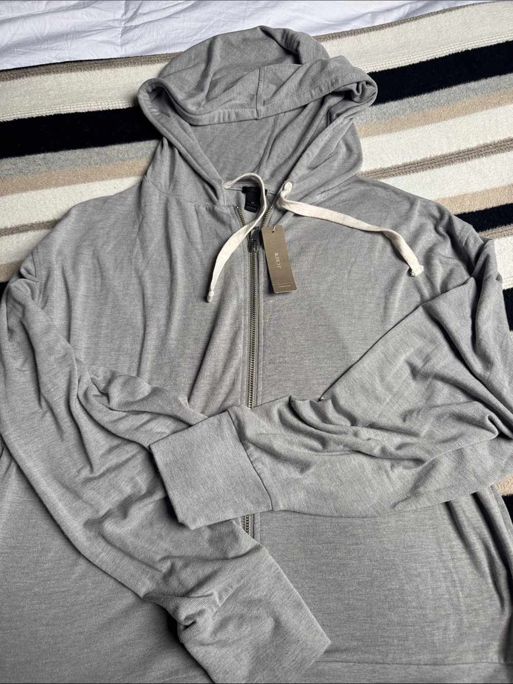 Women’s Jcrew Lightweight Gray Zip Hoodie with Hood and Drawstring